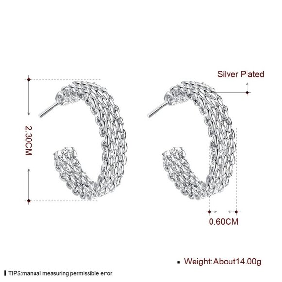 Mesh Silver Hoop Earrings - Picture 6 of 6